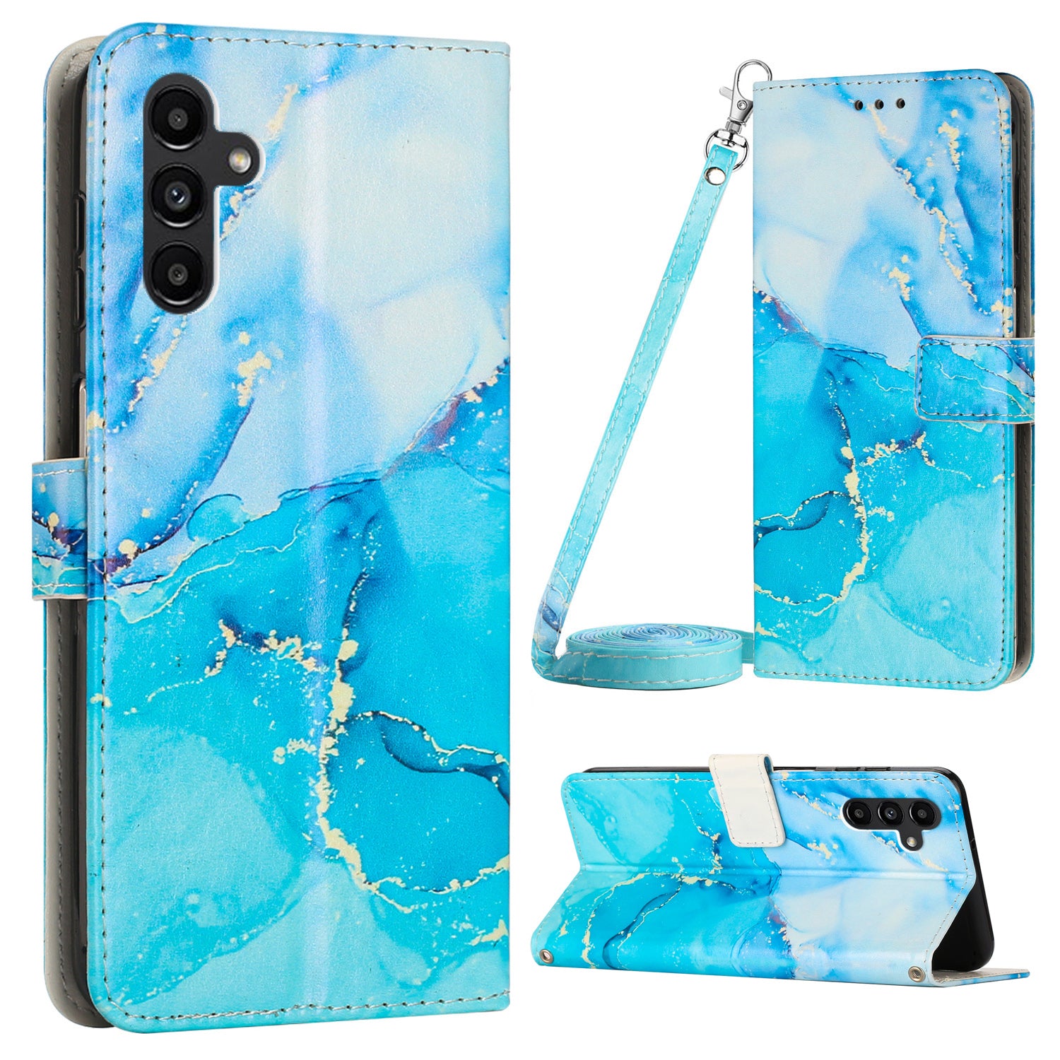 For Samsung Galaxy A34 5G Marble Pattern Phone Cover Stand Wallet Leather Case with Shoulder Strap For Samsung Galaxy A34 5G Marble Pattern Phone Cover Stand Wallet Leather Case with Shoulder Strap